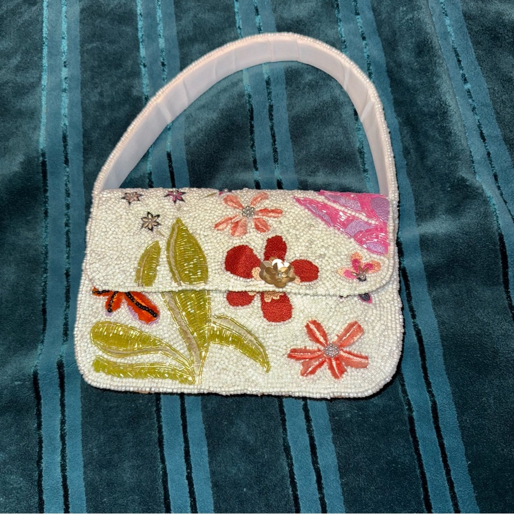 Viral Studio12 Handmade in India Tropical Floral Beaded Shoulder Bag
